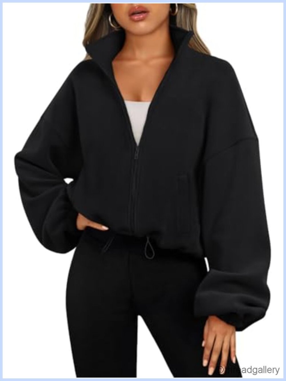 Oversized Cropped Fleece Jacket Zip Up Sweatshirt Y2K